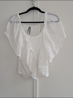 Anthropologie White Ruffled Sheer Camisole